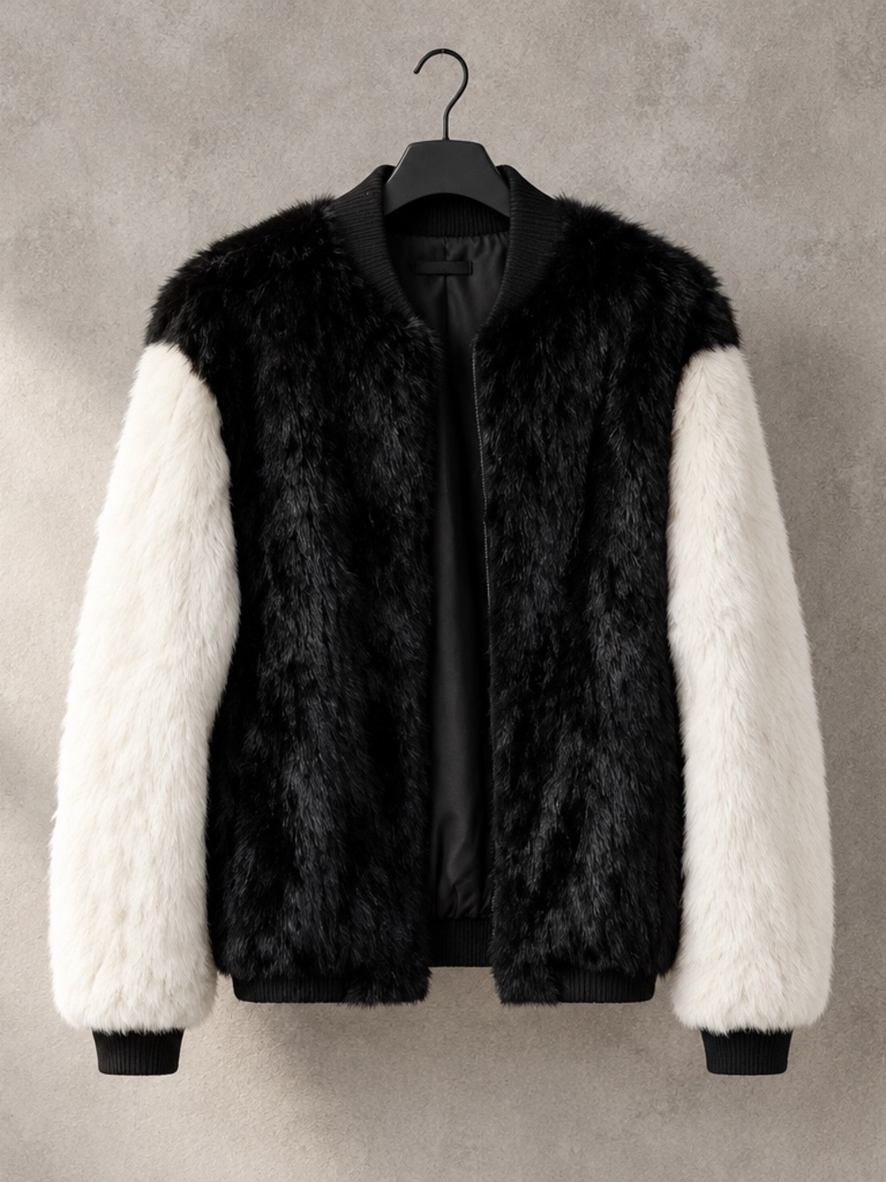 Rabbit Fur Bomber Jacket - Black & White